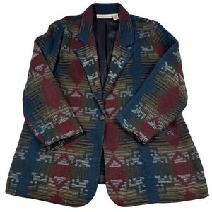Vintage Blanket Blazer‎ Jacket Textured Sz 22 Southwestern Aztec Colorful Sedona